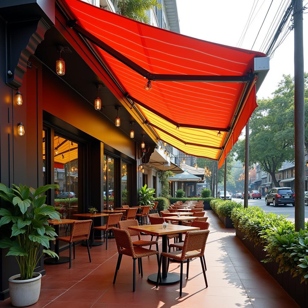 Thiet ke mai che quan cafe binh duong bang bat keo di dong tao khong gian thoang dang